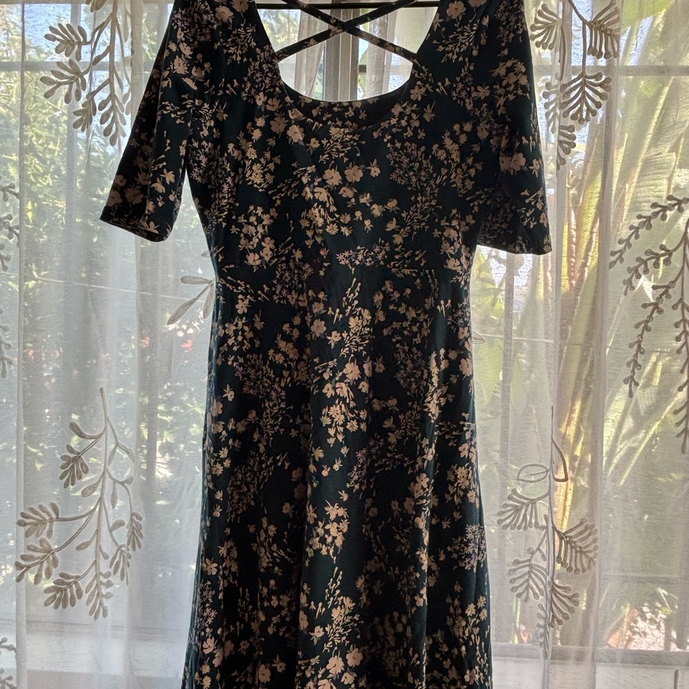 Pact green Floral Long Sleeve Dress